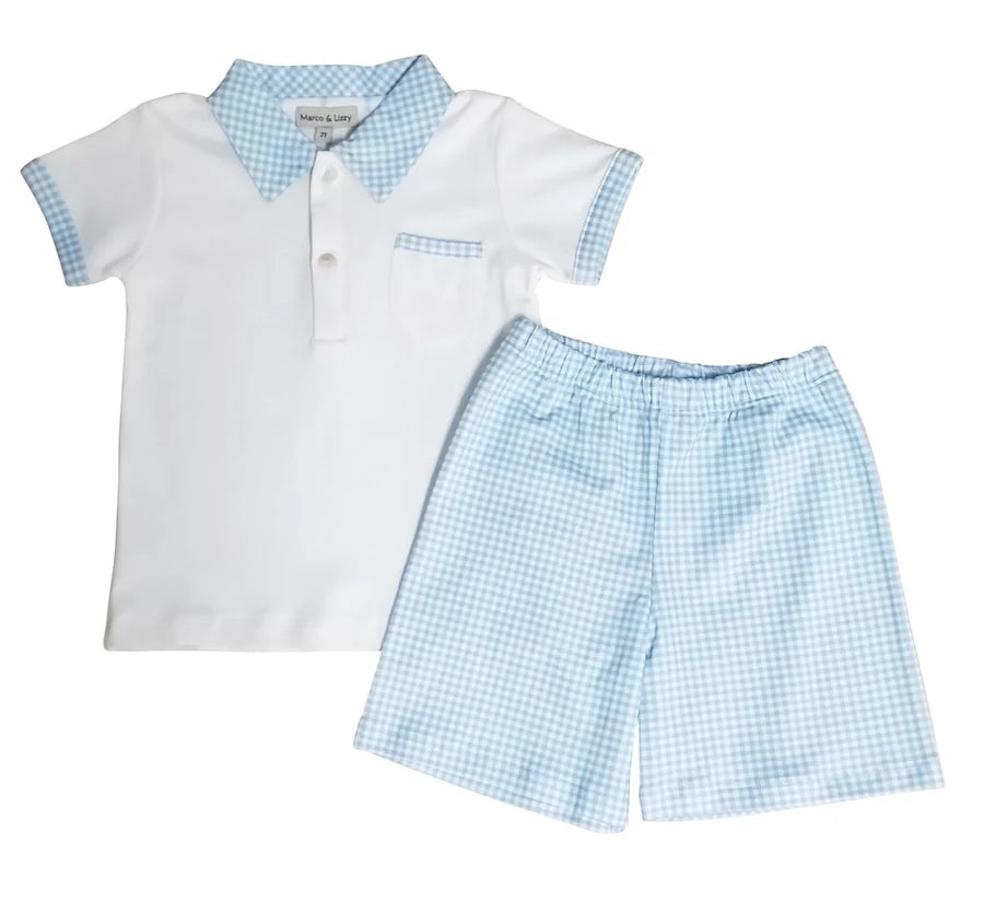MARCO & LIZZY : BLUE CHECKED 2-PC BOY’S SHORT SET