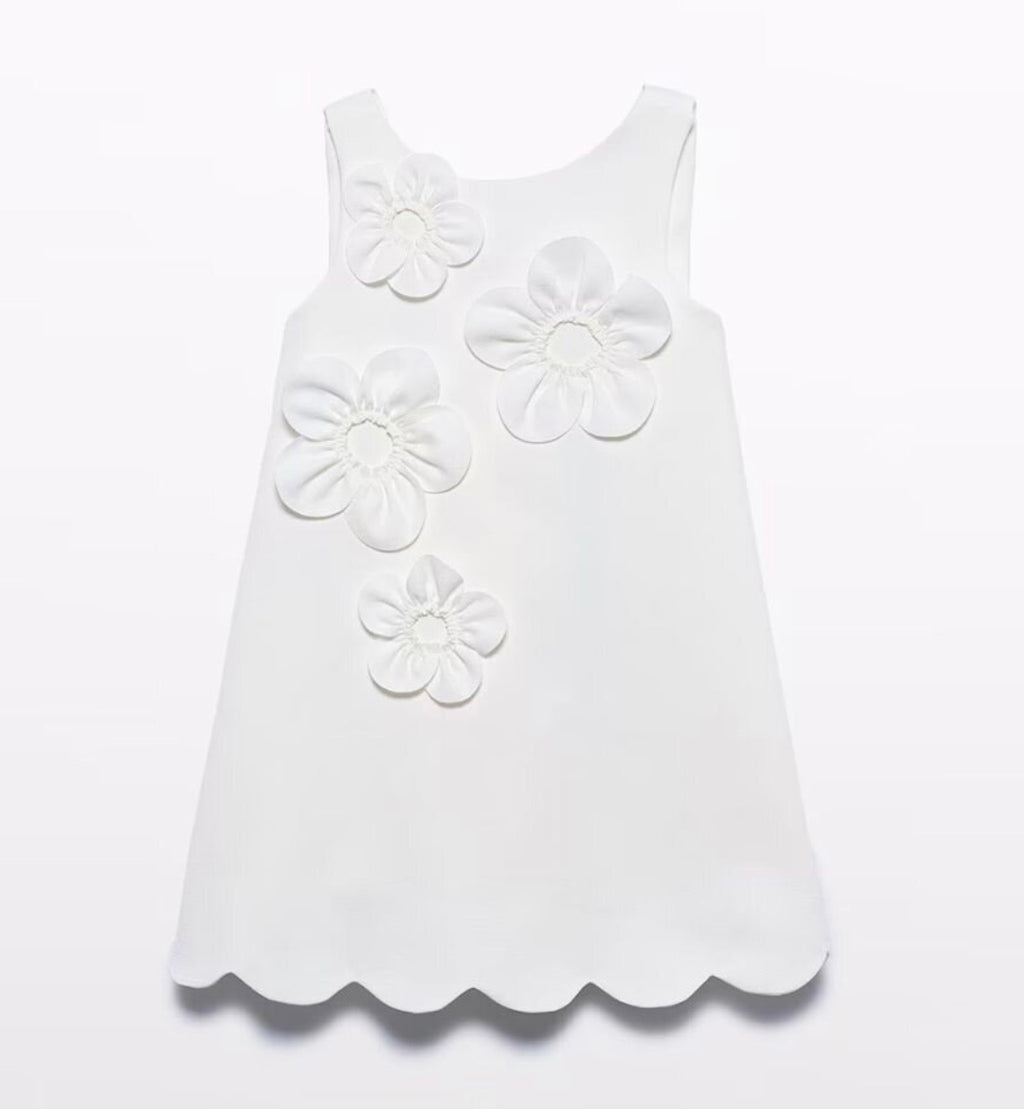 ABEL & LULA : WHITE 3D FLOWERS CREPE DRESS