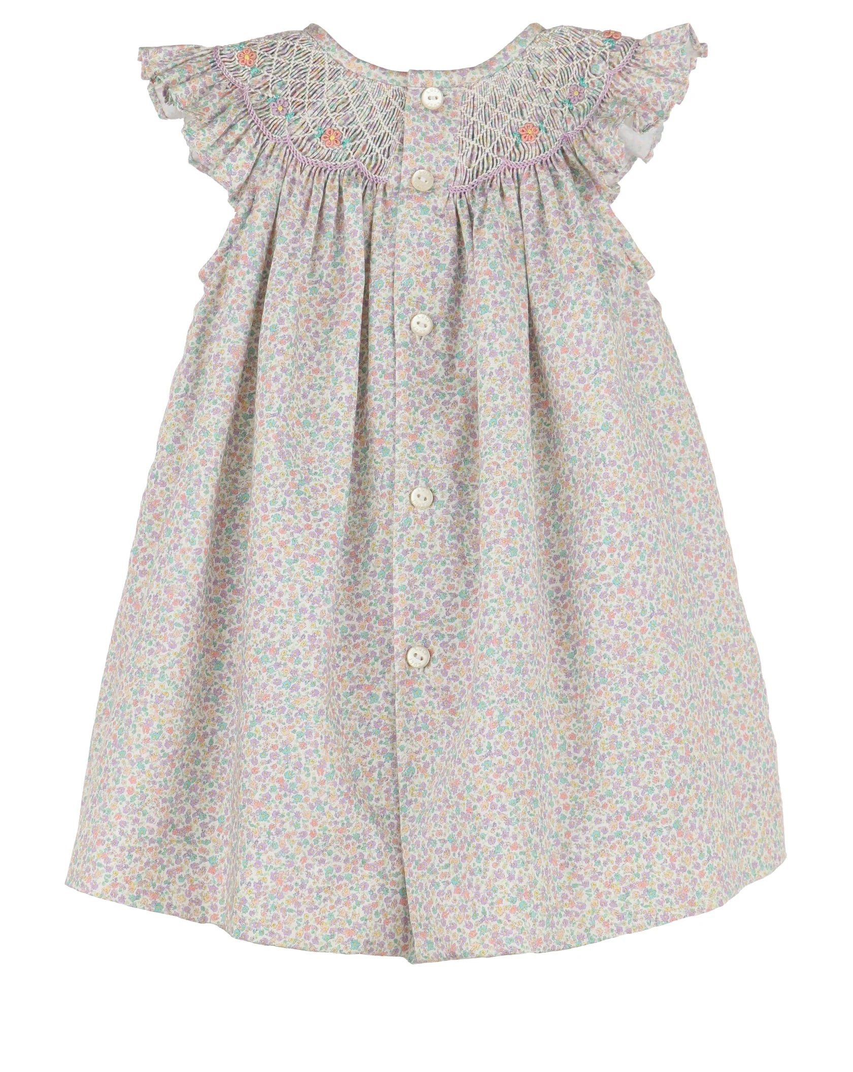 LULI & ME : FLORAL PRINT SMOCK  BISHOP LILAC DRESS