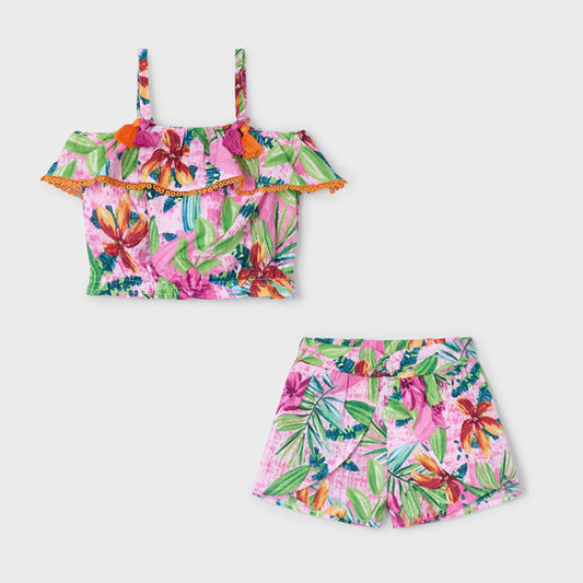 MAYORAL: GIRLS TROPICAL SHORT SET PINK