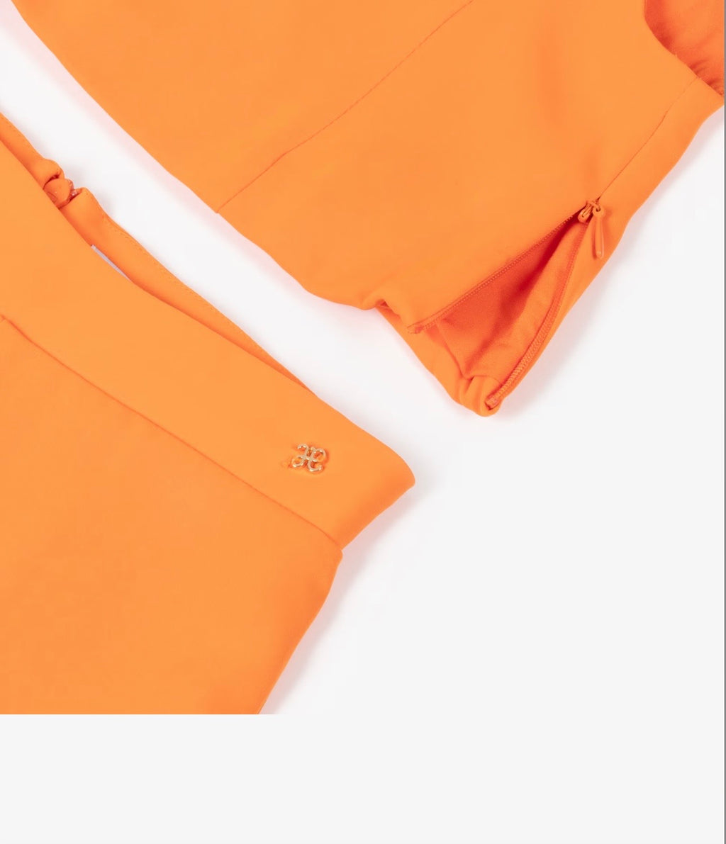 Abel & Lula Girls Bright Tangerine Ruffled Crepe Bermuda Short Set
