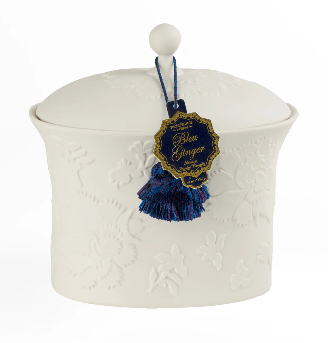 SEDA FRANCE : BLEU GINGER BLEU ET Blanc Ceramic Candle 18 Ounce