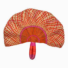 CORO CORA: Toquilla Frilly Hand Fan-Orange Hot Pink