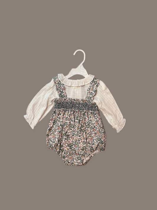SOPHIE & LUCAS : BOUNCY BLOOMS SMOCK OVERALL BLUE