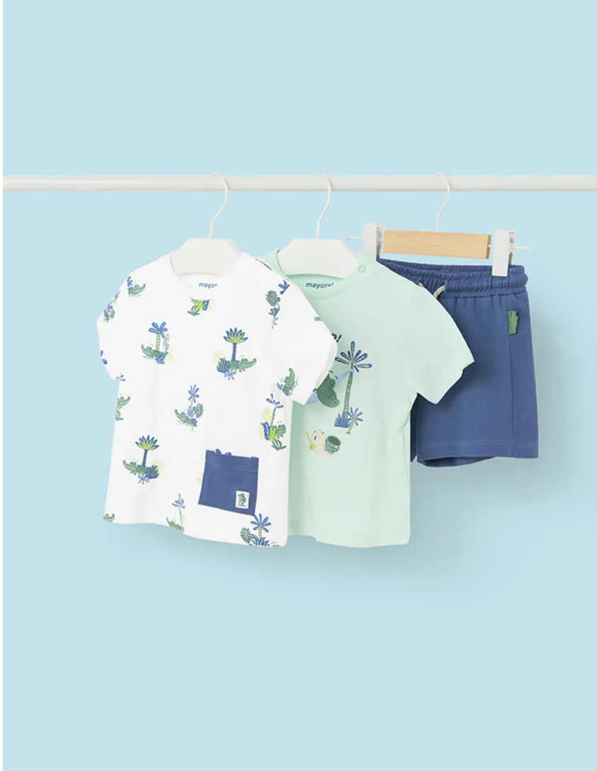 MAYORAL: BOYS DINO PRINT 3 PIECE SHORT SET
