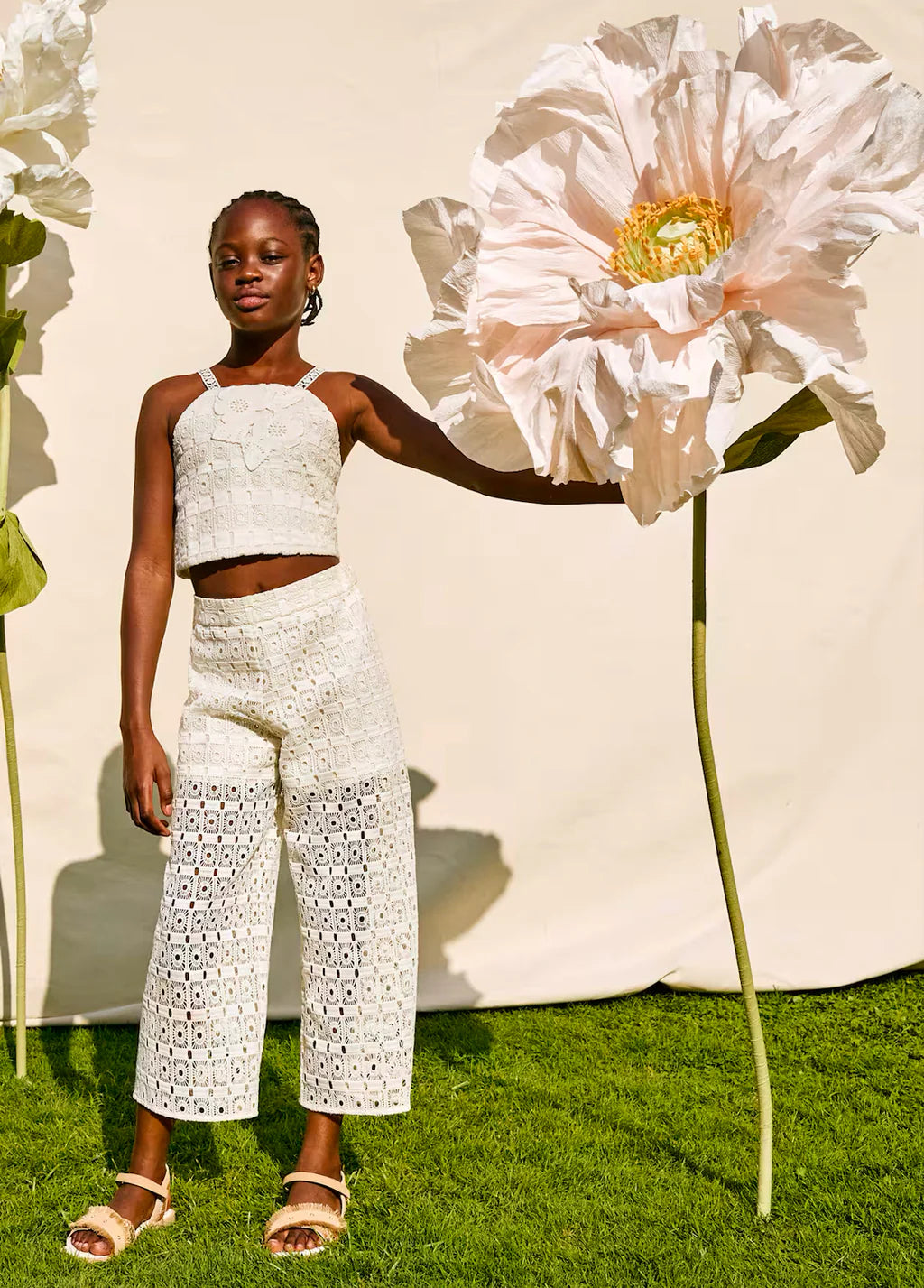 Abel & Lula Girls Cream Crochet Lace Pant Set