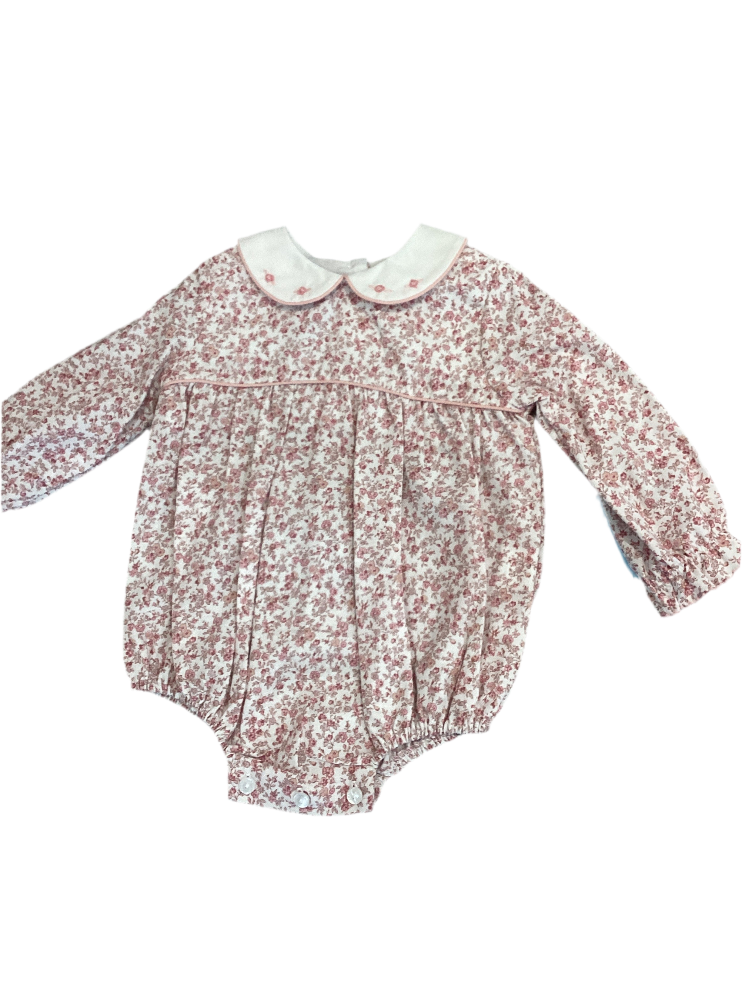 AVANINI: PINK ROSES LIBERTY FLORAL TWILL GIRL’S SHORT BUBBLE W/WHITE COLLAR