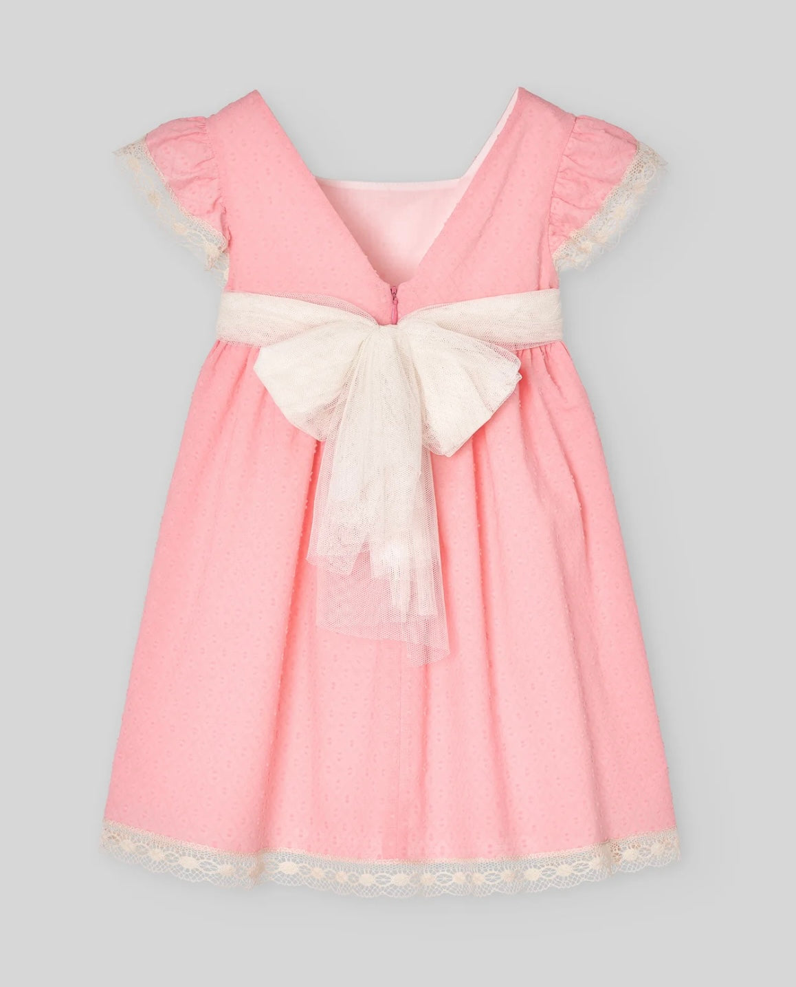 PAZ RODRIGUEZ: “CEREMONIA” Coral Girls Dress with Cream Sash