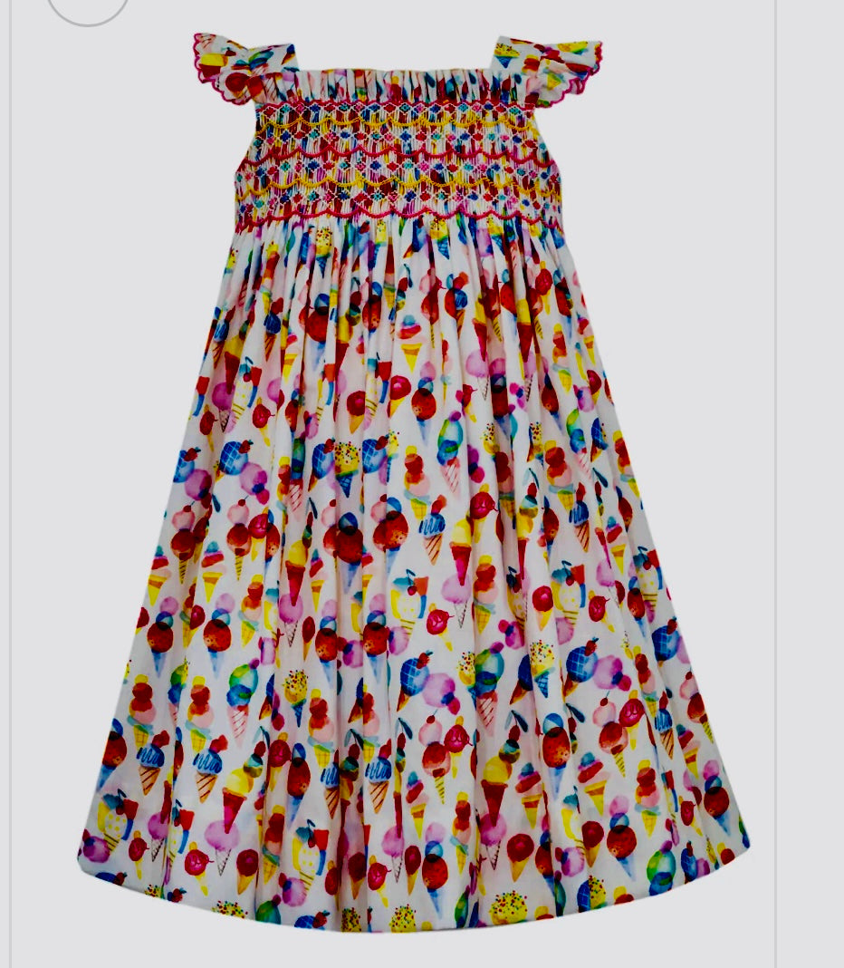 ANAVINI Couture Bright Icecreams Print Smocked Dress