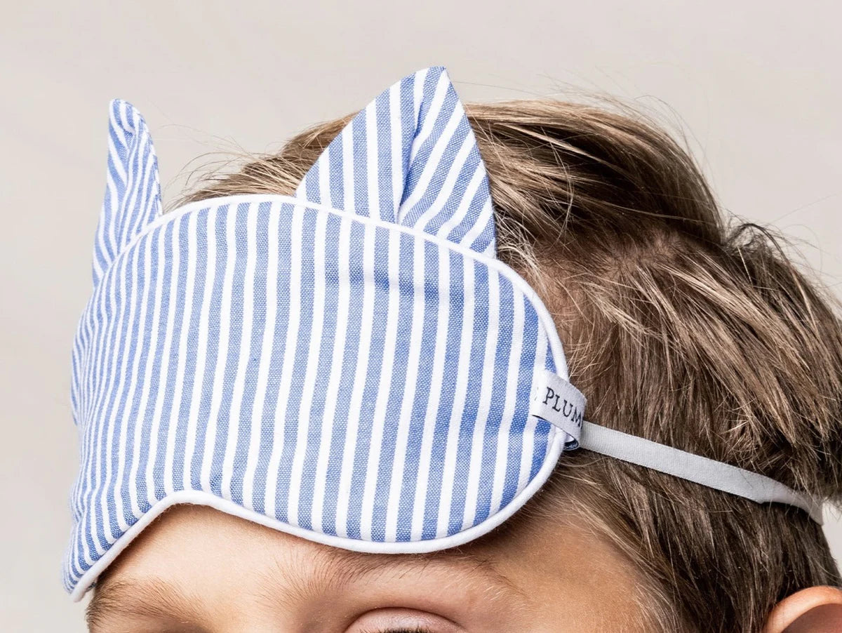 PETITE PLUME: FRENCH BLUE SEERSUCKER KITTY EYE MASK