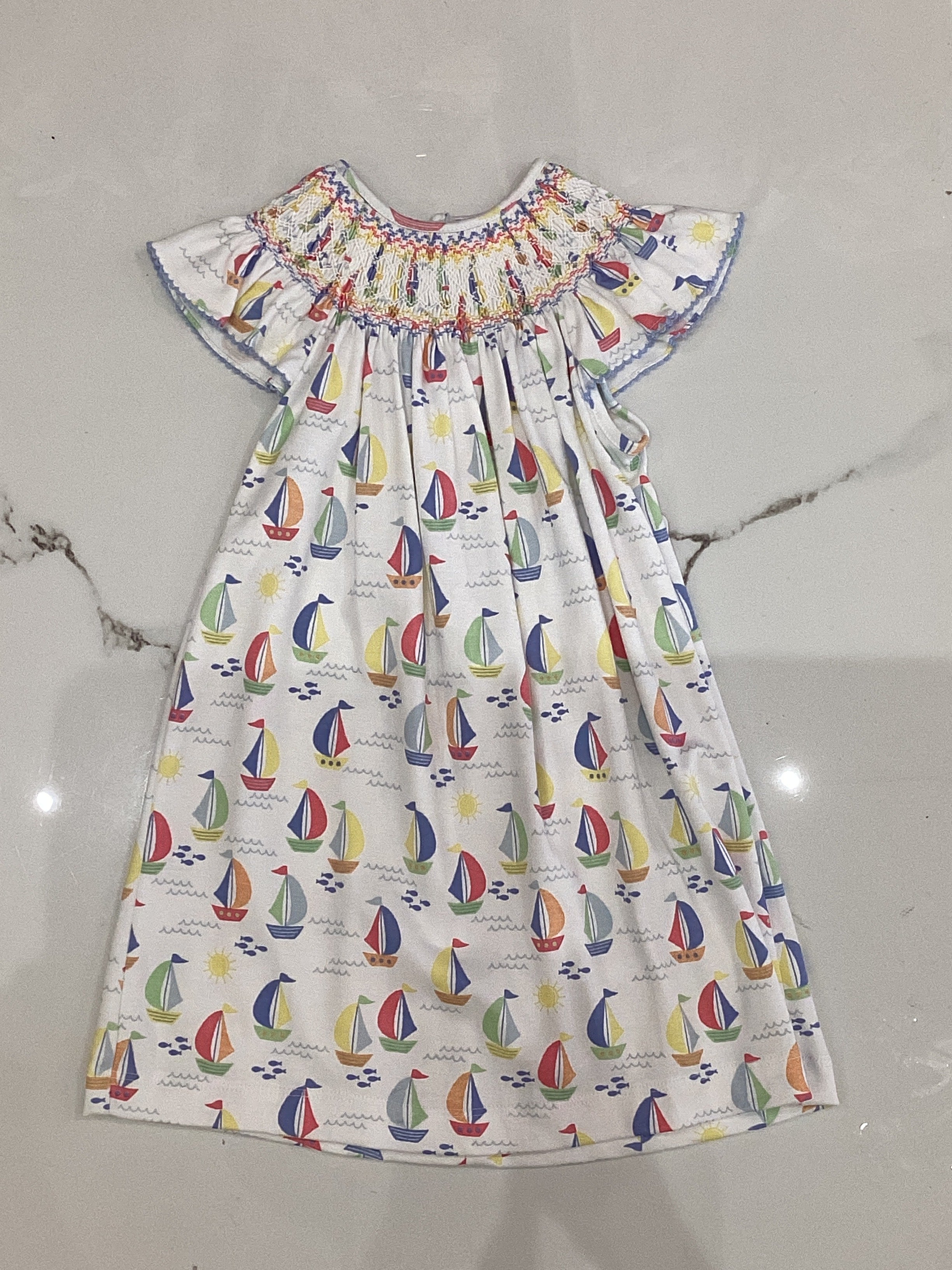 CLAIRE & CHARLIE : SAILBOATS BISHOP ANGEL WING DRESS