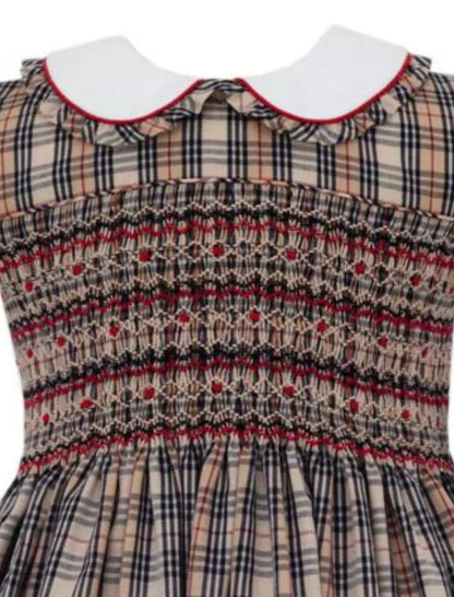 ANAVINI: Burberry Inspired Smocked KHAKI & BROWN PLAID DRESS