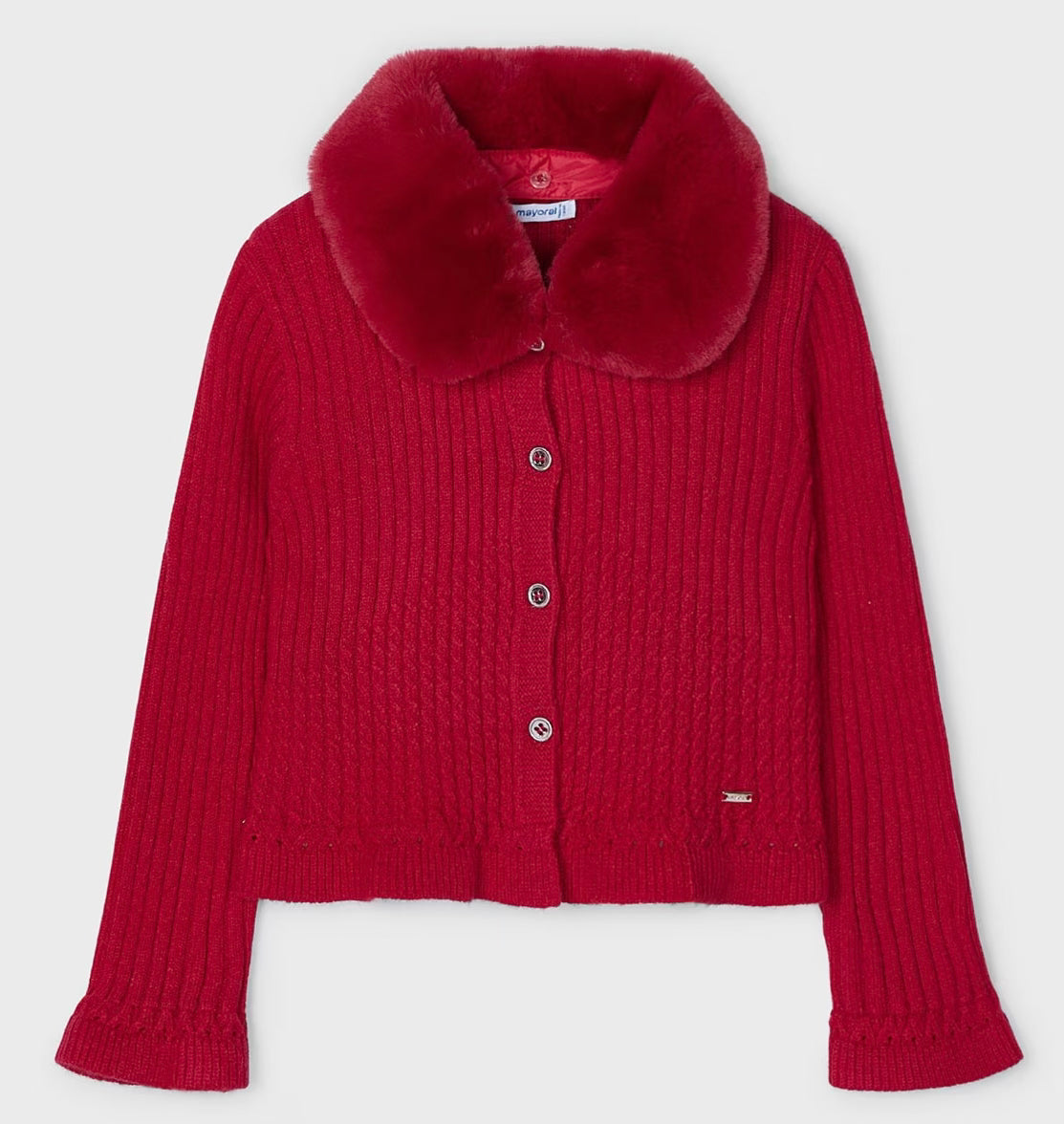 MAYORAL : faux fur collar cardigan
