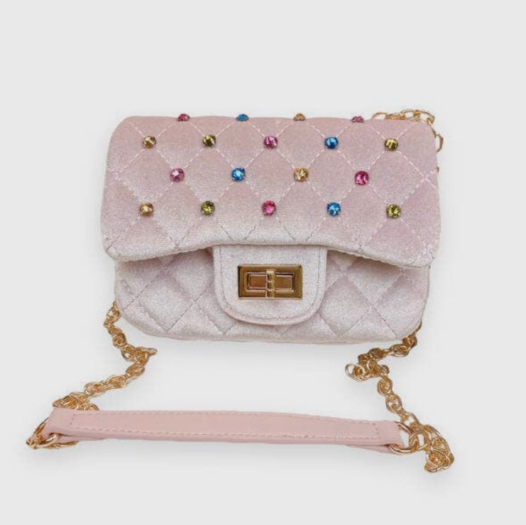 DOE A DEER : COLORFUL STUDS VELVET QUILTED PURSE