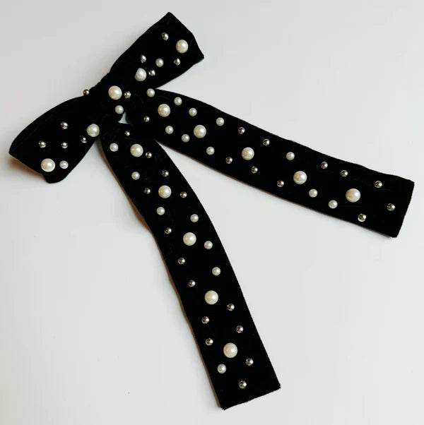 ELLISON+YOUNG: PEARL THROWED VELVET BOW HAIR CLIP