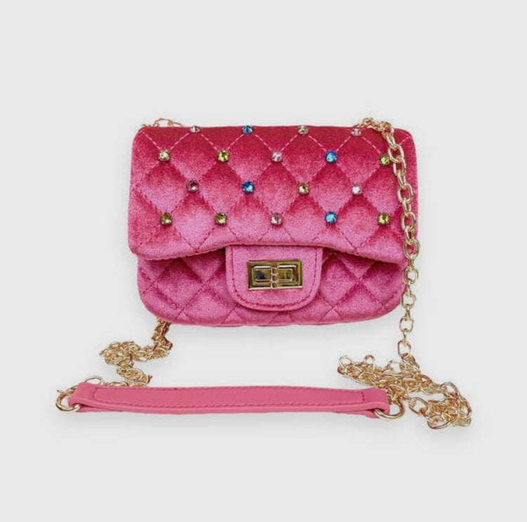 DOE A DEER : COLORFUL STUDS VELVET QUILTED PURSE