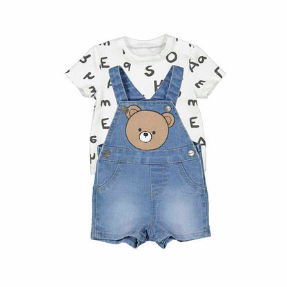 MAYORAL: INFANT BOYS BEAR DENIM ROMPER