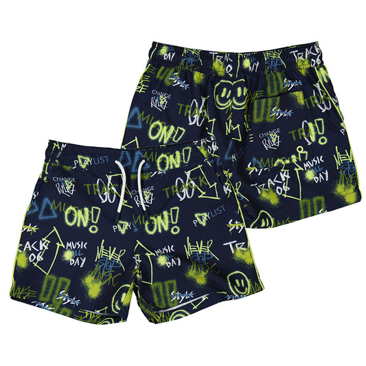 MAYORAL: Smiley Graffiti Boys Swim Trunks Marino
