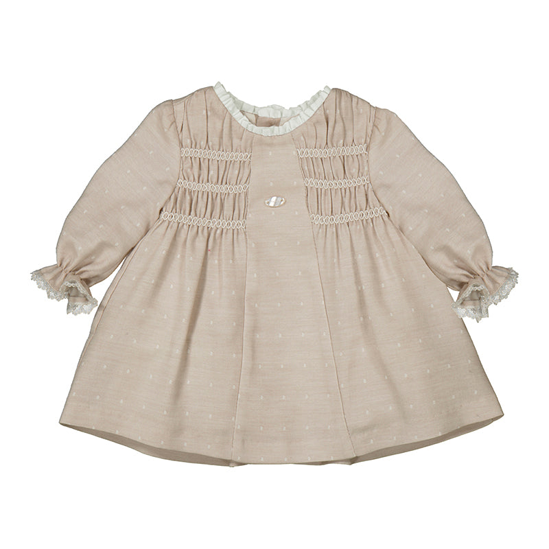 MAYORAL : GIRLS BEIGE LONG SLEEVE DRESS