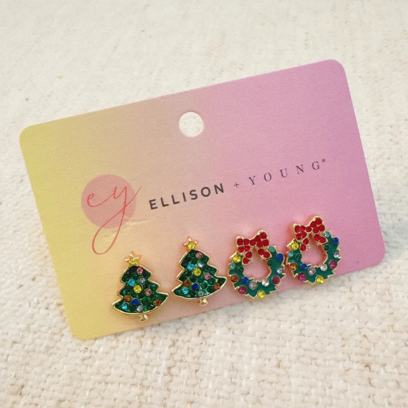 ELLISON+YOUNG: HOLLY JOLLY CHRISTMAS STUD EARRING SET