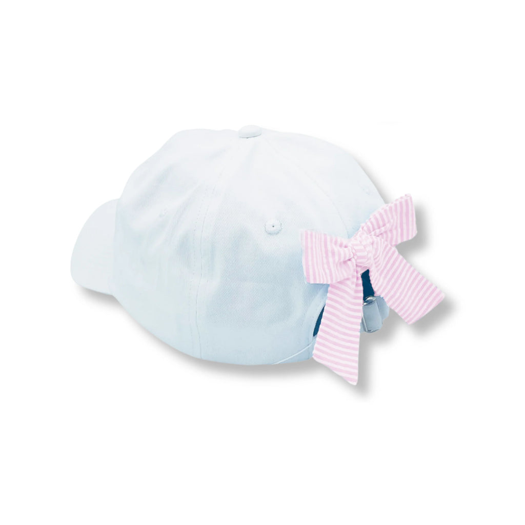 BITS & BOWS : BOW BASEBALL HAT IN WHITE WITH PINK BOW