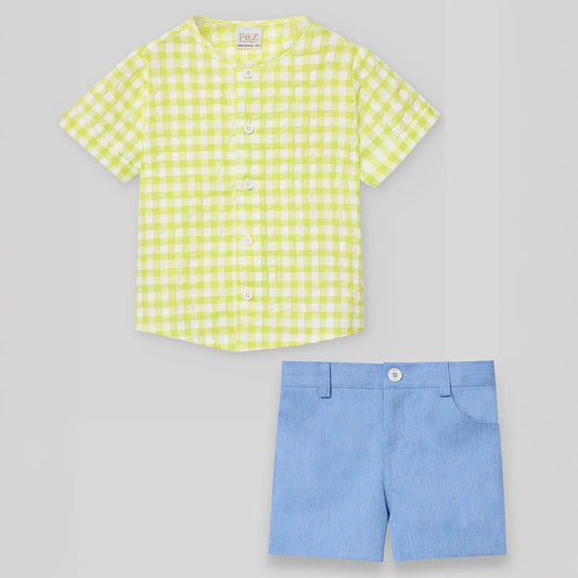 PAZ RODRIGUEZ: “PEONZA” Boy’s Yellow and Blue and Short Set