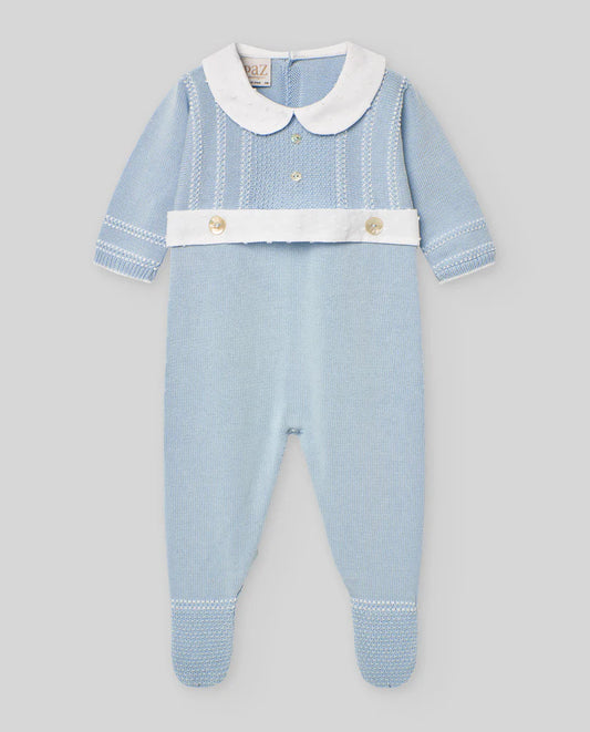 PAZ RODRIGUEZ : “PAZ V25”SKY BLUE with WHITE KNIT ROMPER