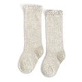LITTLE STOCKING CO: HEATHERED IVORY LACE TOP KNEE HIGH SOCKS