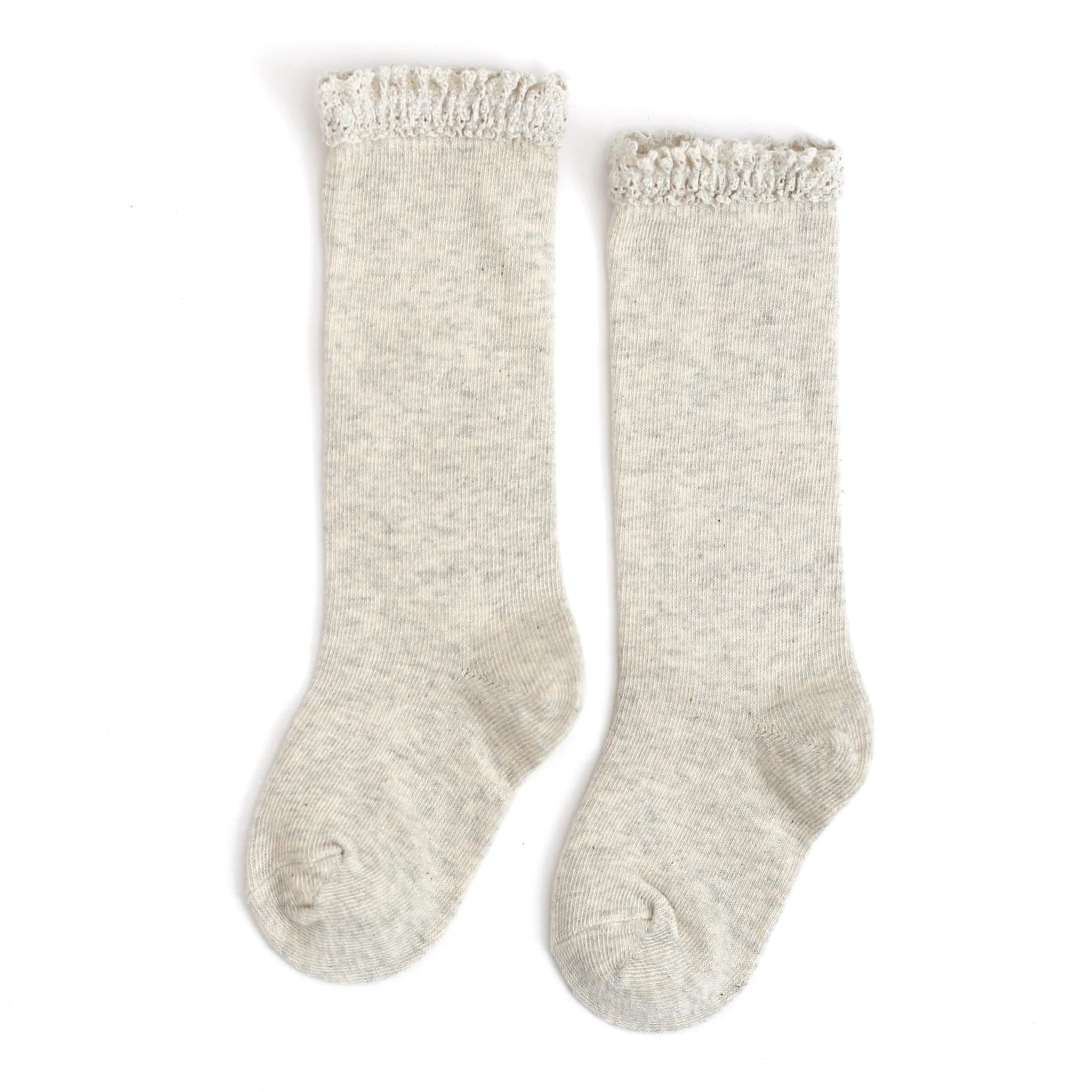 LITTLE STOCKING CO: HEATHERED IVORY LACE TOP KNEE HIGH SOCKS