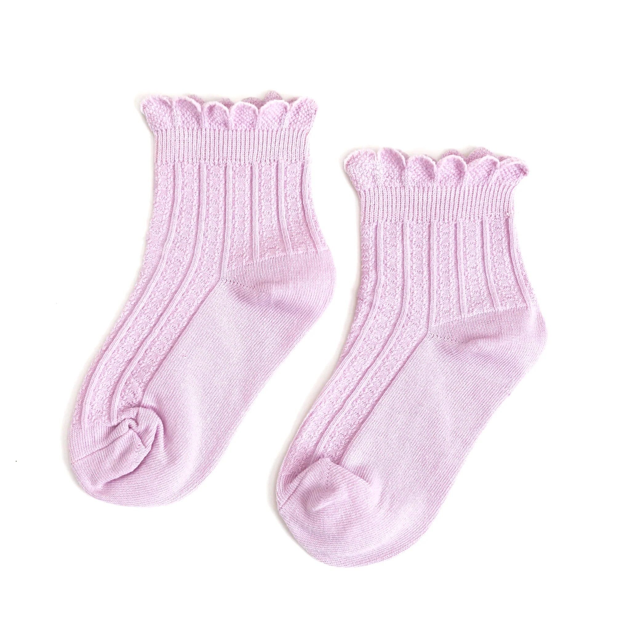 LITTLE STOCKING CO: LILAC FRILL MIDI SOCKS