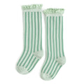 LITTLE STOCKING CO: MINT STRIPED SCALLOPED KNEE HIGH SOCKS