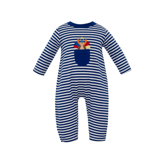 Claire & Charlie: THANKS GIVING BOY ́S- Royal blue stripe knit boy's long romper
