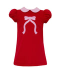 CLAIRE & CHARLIE : BOW RED KNIT A LINE DRESS W/PINK COLLAR