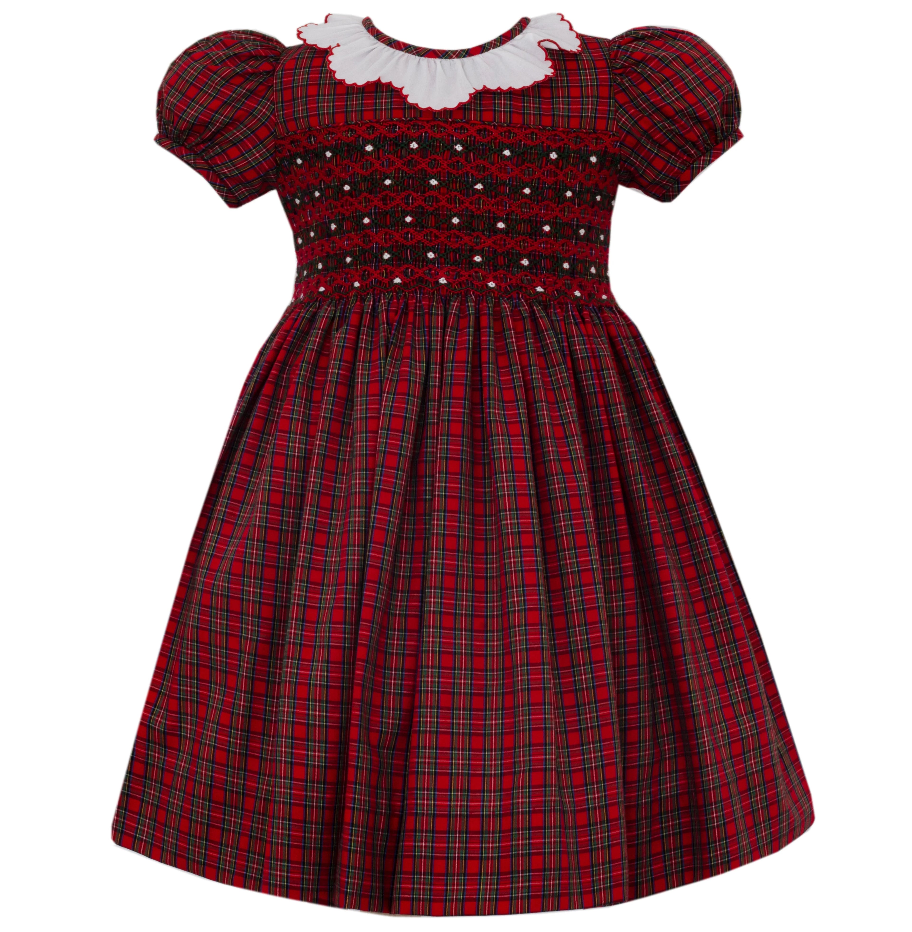 ANAVINI : DIANA - RED PLAID FLOAT W/WHITE SCALLOPED COLLAR