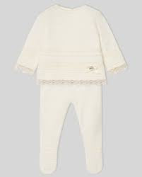 PAZ RODRIGUEZ: "PAZ V25" Two Piece Knit with Lace Trim in  Cream