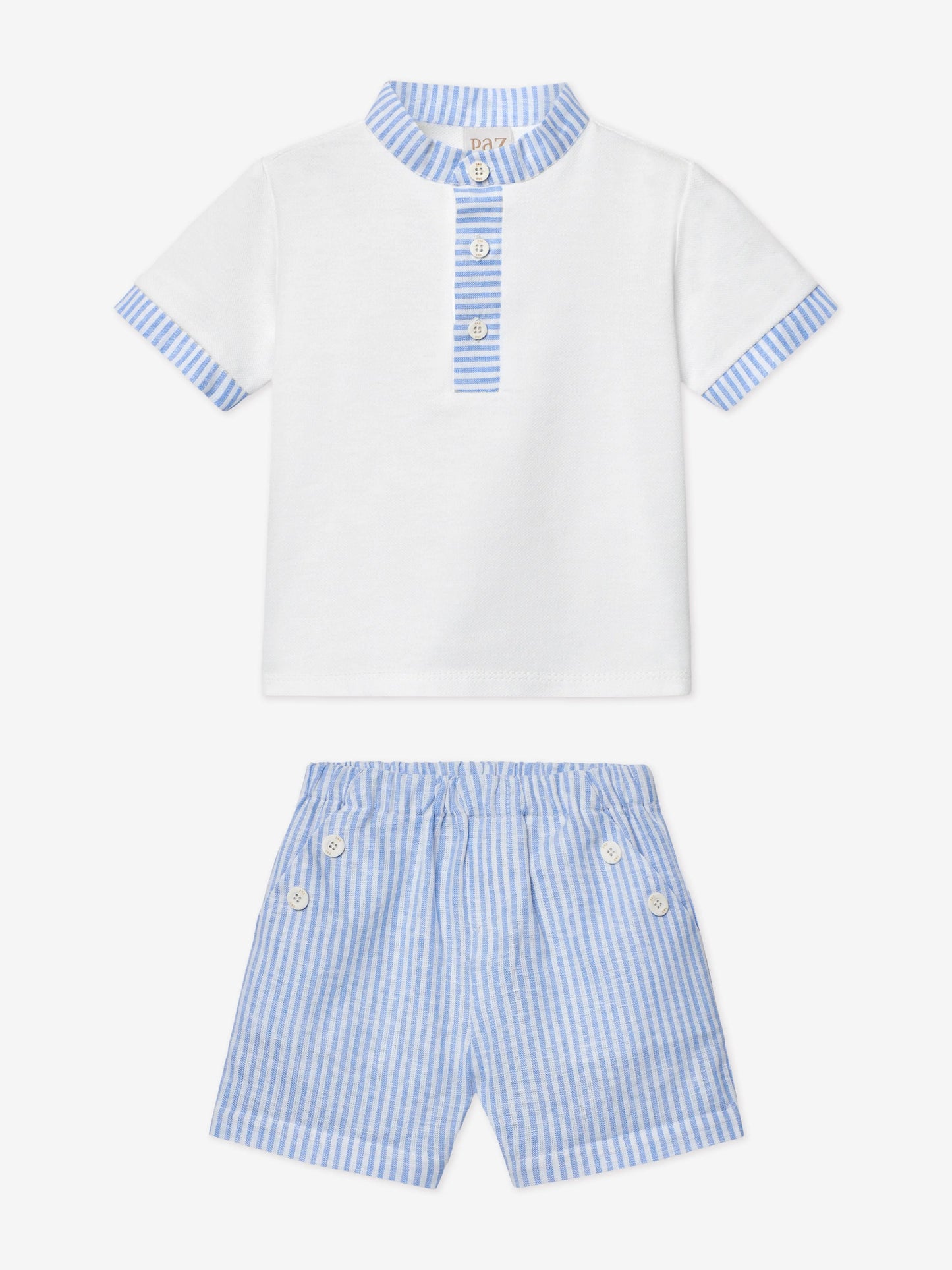 PAZ Rodriguez: “ TEATRO” Boys Blue Striped Two Piece Short Set