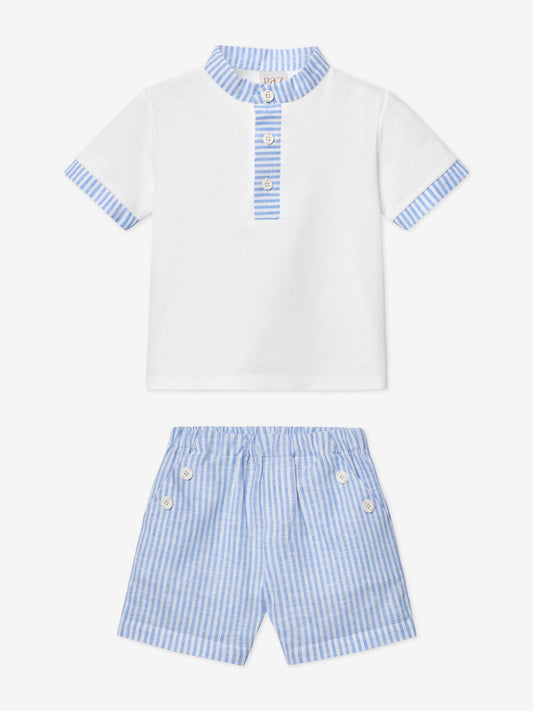 PAZ Rodriguez: “ TEATRO” Boys Blue Striped Two Piece Short Set