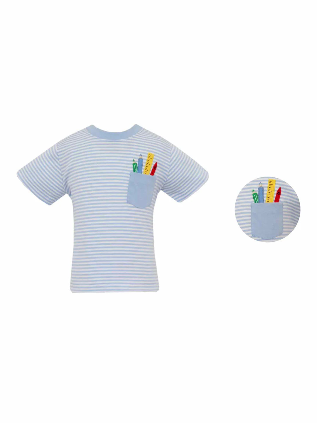 CLAIRE & CHARLIE: SCHOOL SUPPLIES- Lt. blue stripe knit boys t-shirt