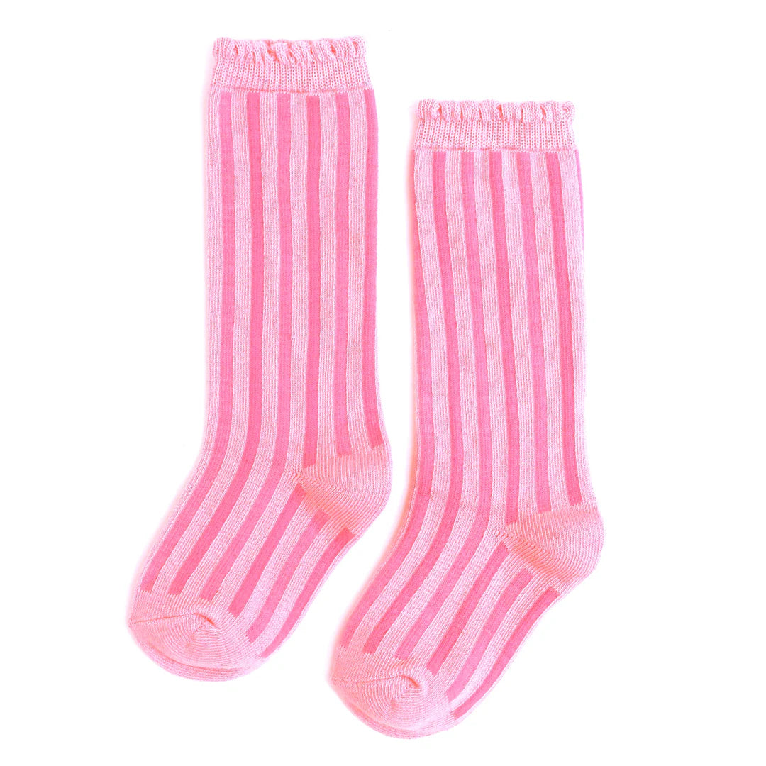 LITTLE STOCKING CO: BLOSSOM STRIPED SCALLOPED KNEE HIGH SOCKS