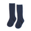 LITTLE STOCKING CO: NAVY CABLE KNIT KNEE HIGH SOCKS