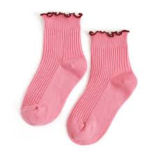 LITTLE STOCKING CO: RIBBED LETTUCE TRIM MIDI SOCK
