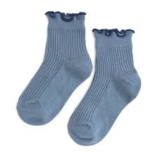 LITTLE STOCKING CO: RIBBED LETTUCE TRIM MIDI SOCK