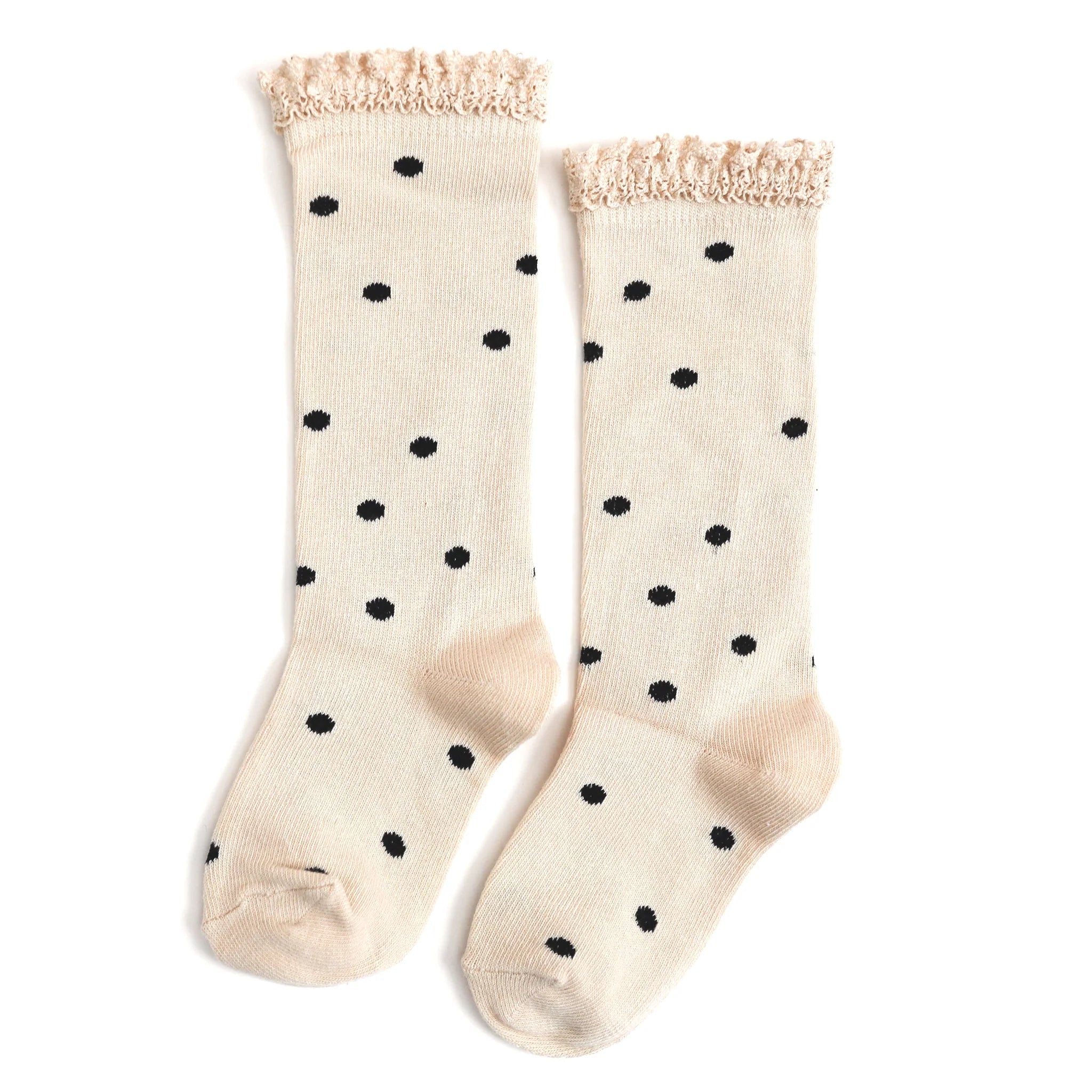 LITTLE STOCKING CO: VANILLA DOT LACE TOP KNEE HIGH SOCKS