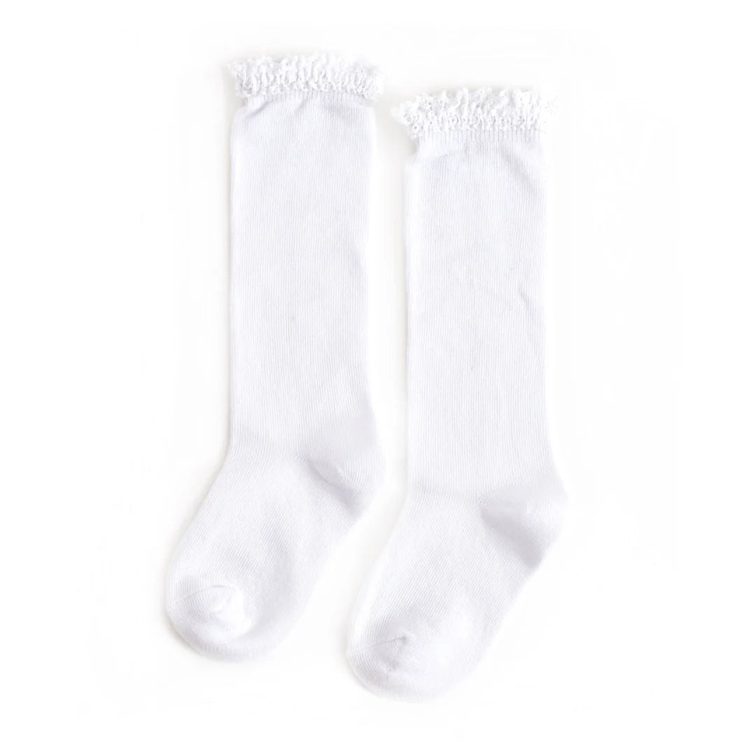 LITTLE STOCKING CO: WHITE LACE TOP KNEE HIGHS