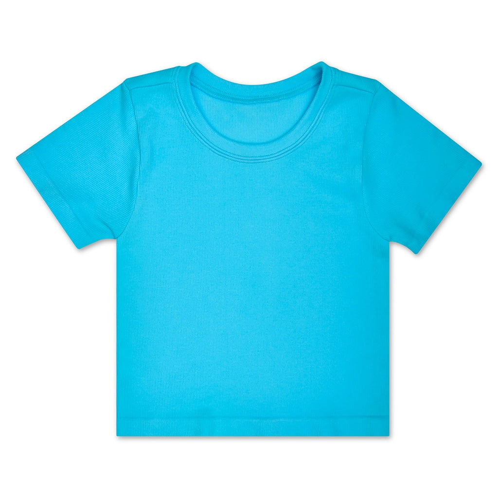 ISCREAM : TURQUOISE RIBBED SHORT SLEEVE SHIRT