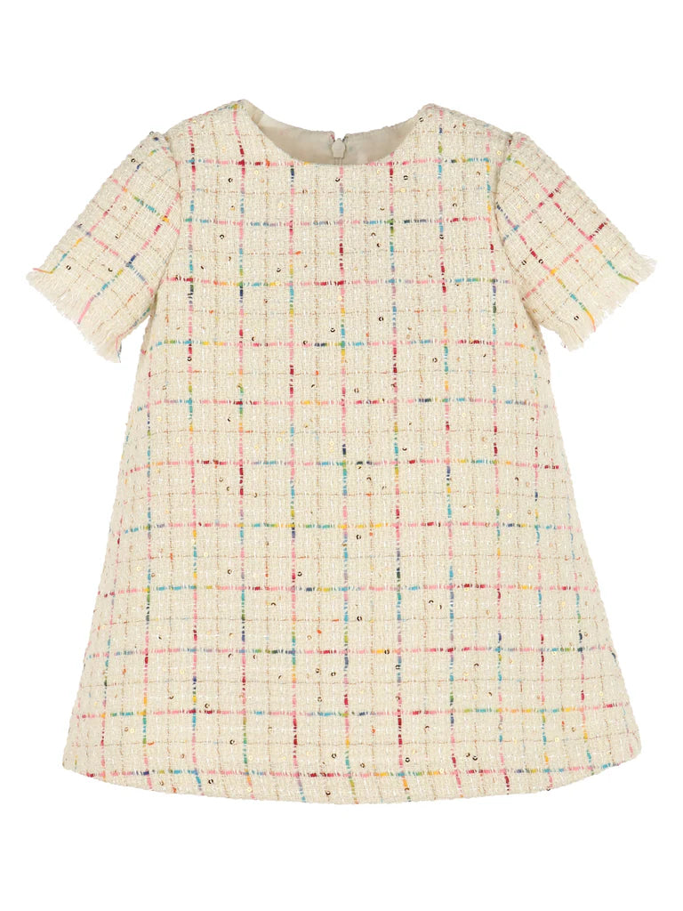 LULI & ME : TWEED A-LINE IVORY DRESS