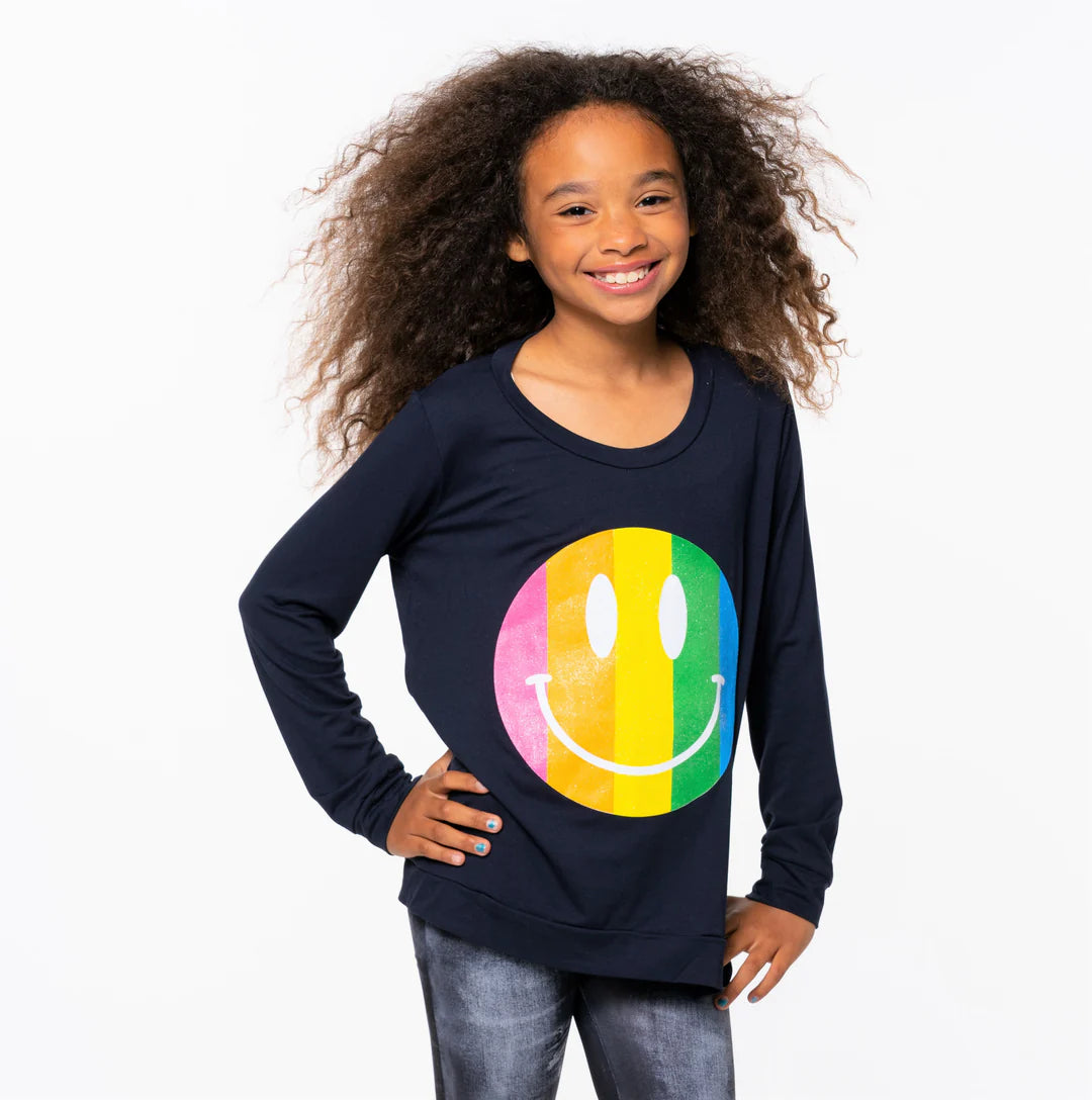 Malibu Sugar: Rainbow Happy Face Grey Longsleeve