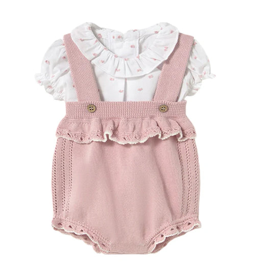 MAYORAL: KNIT DUNGAREES SET-SAKURA