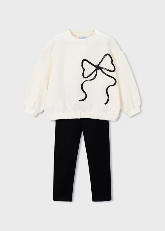 MAYORAL: Girl's leggings and bow sweatshirt set