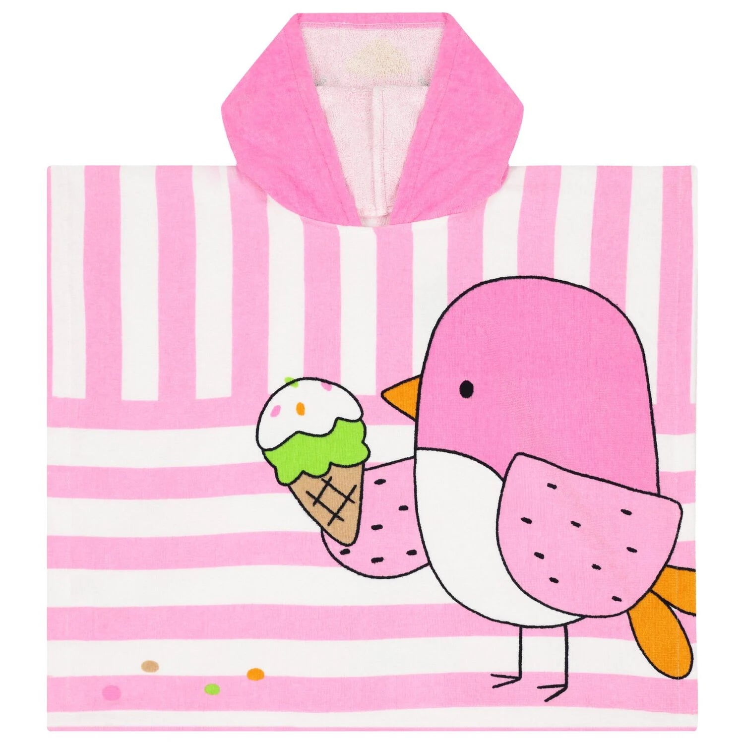 Mayoral: Bird Pink Stripe Hooded Childs Poncho Towel